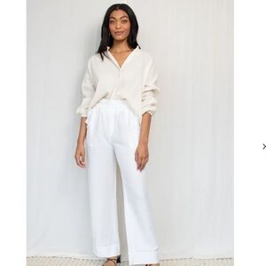 Wide Leg Linen-Blend Pants in White